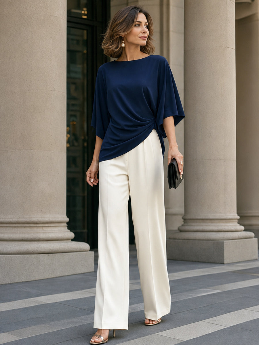 Gabriela | Conjunto de Blusa Drapeada y Pantalón Ancho para Mujer