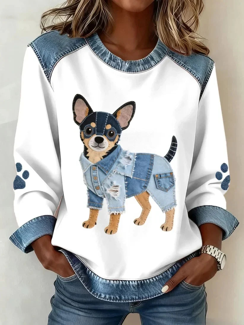 Lilah - Sudadera con Estampado de Dachshund y Patchwork