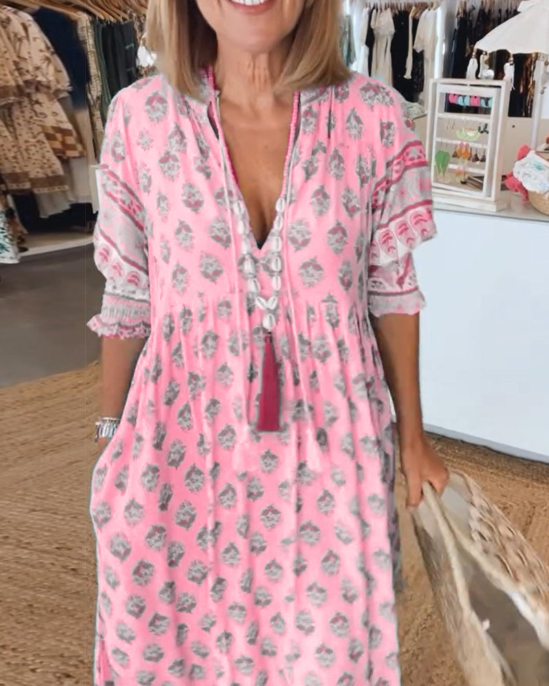 Modena™ - Vestido casual estampado con escote en V y media manga