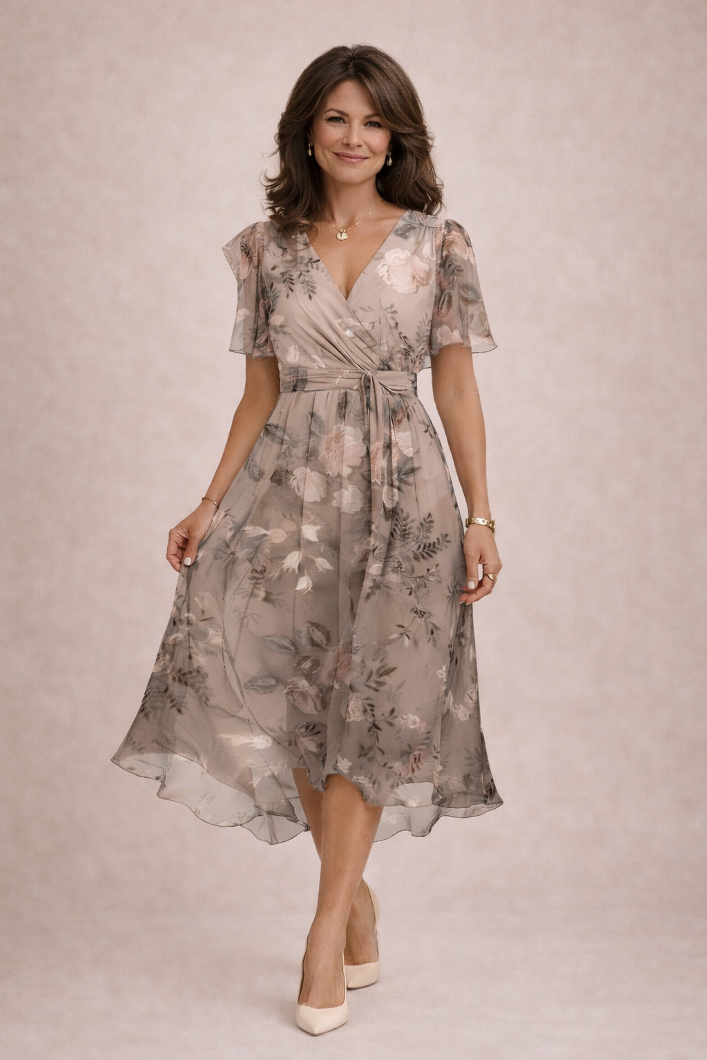 Dulce - Vestido Midi de Chifón Floral para Mujer