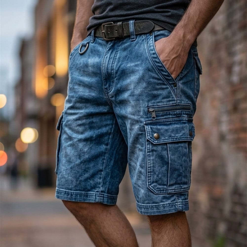 Roger | Pantalones Cortos Cargo de Denim Funcionales para Hombre