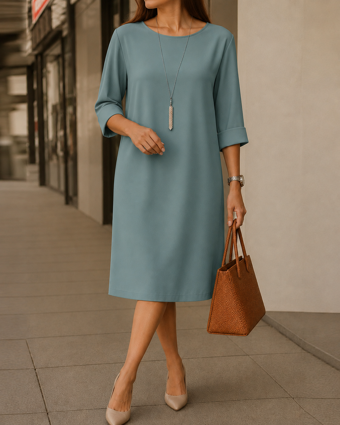 Sabine | Vestido Midi Fluido Efecto Barriga Plana para Mujer