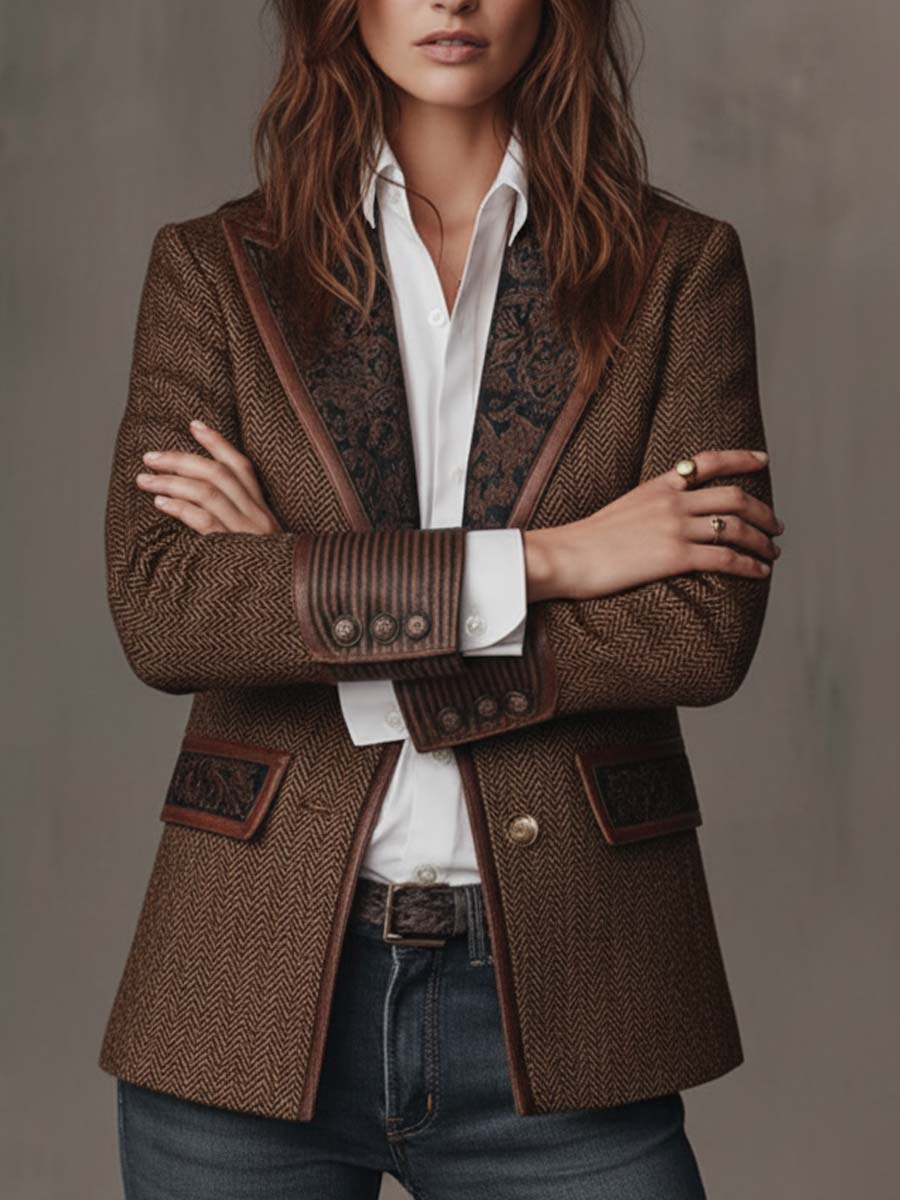 Gisèle | Blazer con Apliques de Chevron Impreso para Mujer
