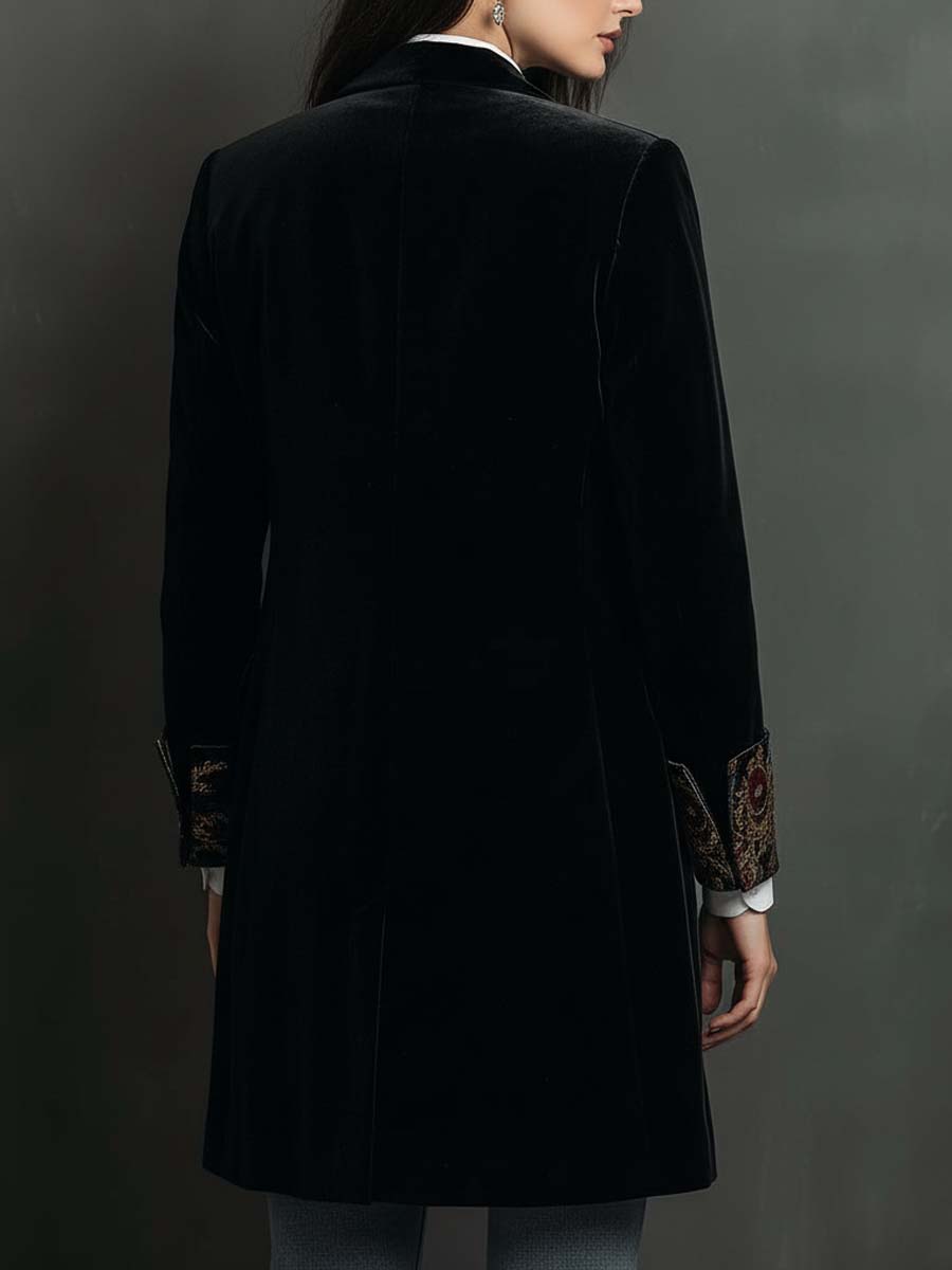 Carol - Blazer Slim Fit Negro Estampado Barroco para Mujer