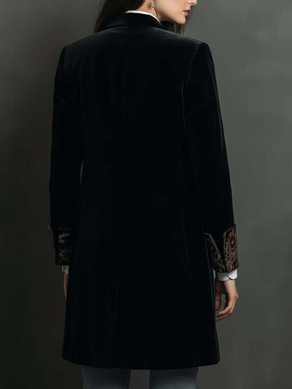 Carol - Blazer Slim Fit Negro Estampado Barroco para Mujer