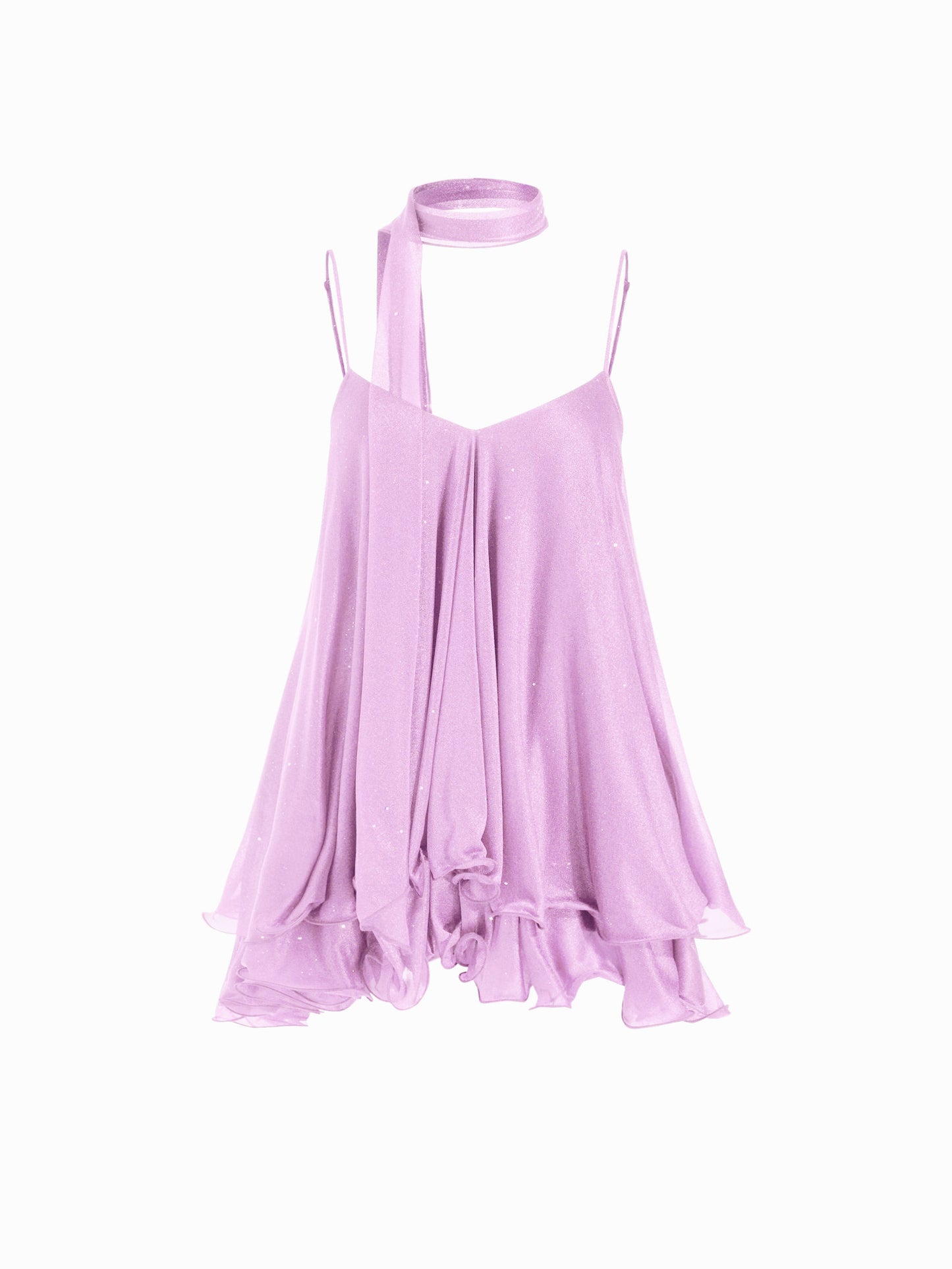 Brisa - Minivestido con escote en V, cuello halter, volantes y pañuelo para Mujer