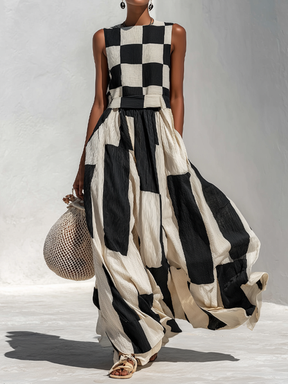 Audrey | Vestido Maxi Sin Mangas con Panel de Contraste para Mujer
