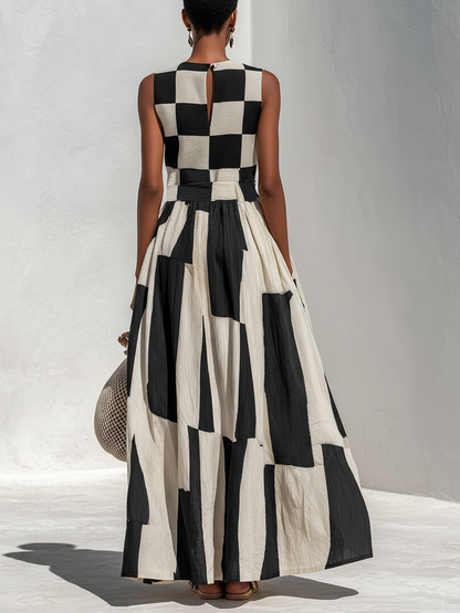 Audrey | Vestido Maxi Sin Mangas con Panel de Contraste para Mujer