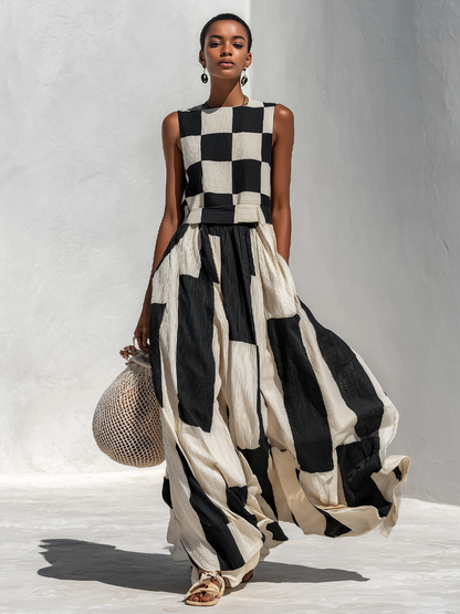 Audrey | Vestido Maxi Sin Mangas con Panel de Contraste para Mujer