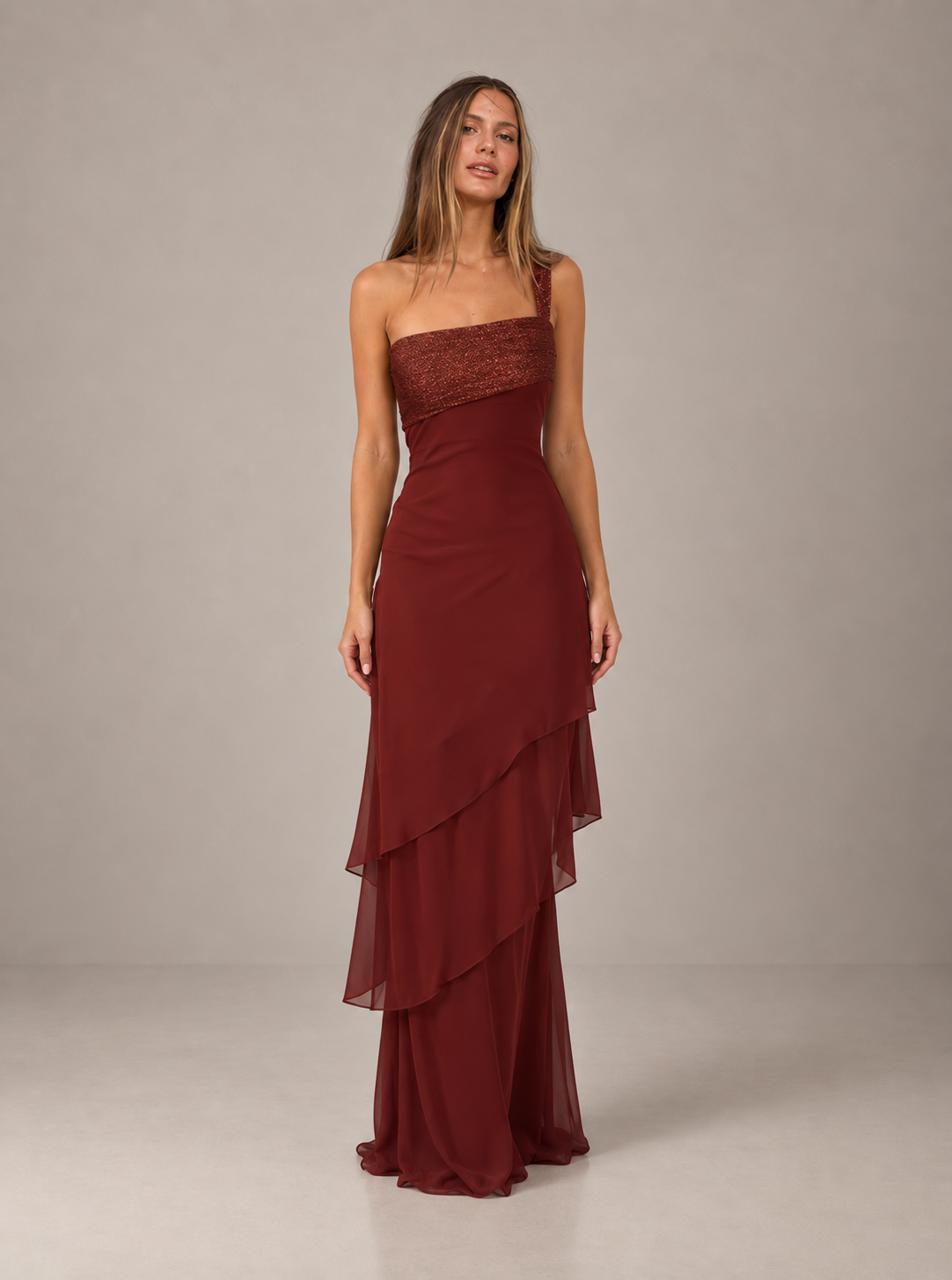 ELIA | Vestido largo asimétrico con volantes para Mujer