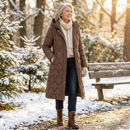 Lumière | Abrigo de Mujer largo de plumas con capucha
