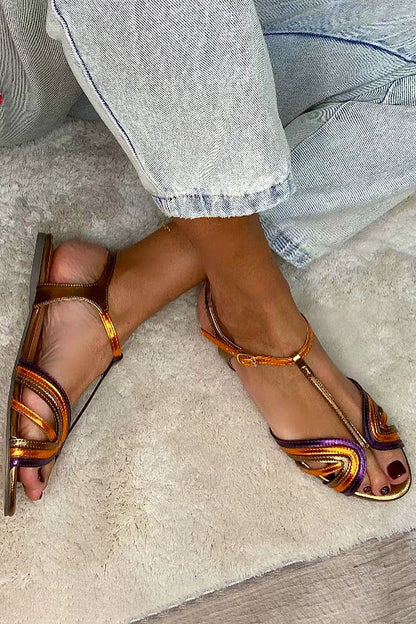 Tola - Sandalias doradas con hebilla y tira multicolor para Mujer
