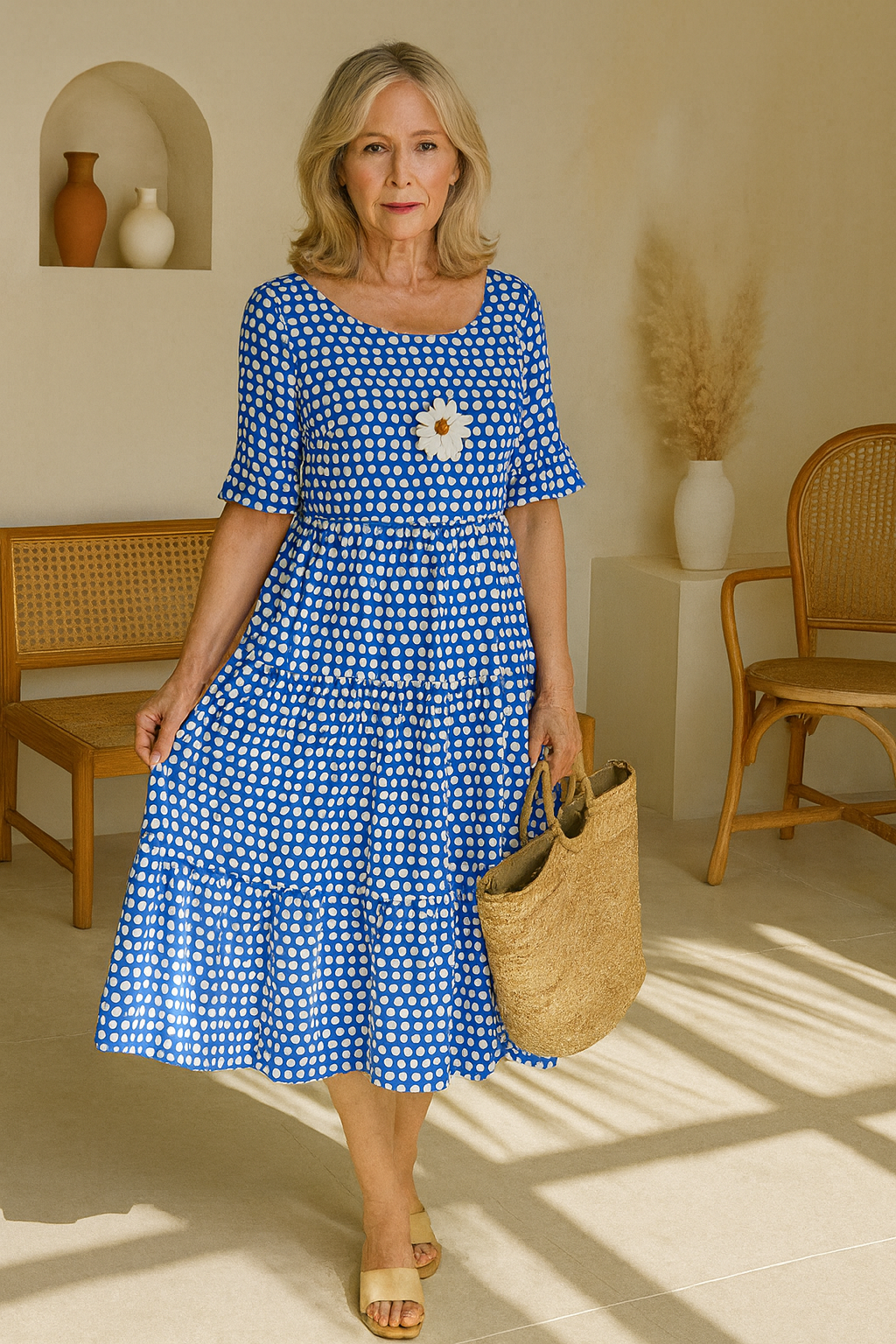 Zerelle | Vestido Midi de Manga Corta para Mujer