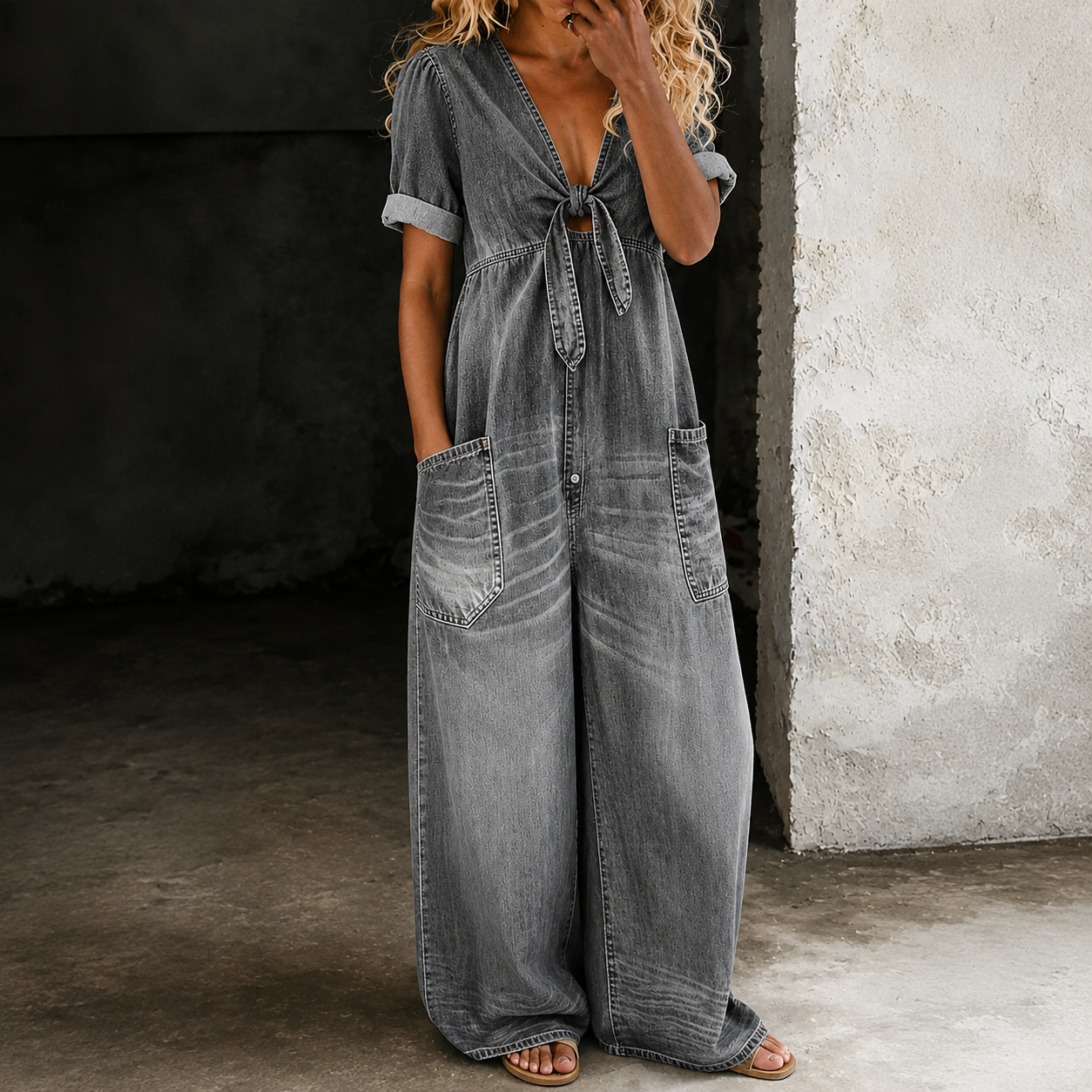 Maya | Mono de Denim de Pierna Ancha para Mujer