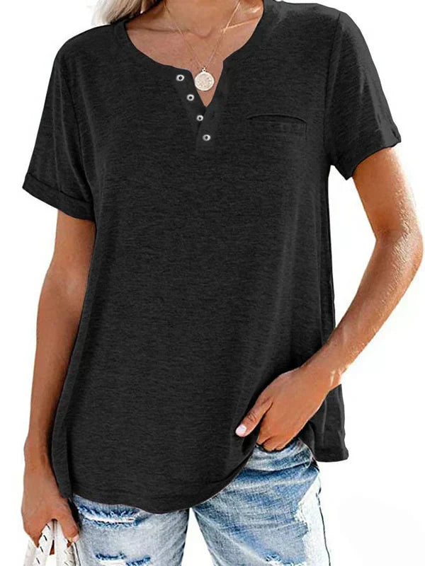 Eira™ Camiseta de Manga Corta con Bolsillo de Color Sólido de Moda