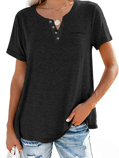 Eira™ Camiseta de Manga Corta con Bolsillo de Color Sólido de Moda
