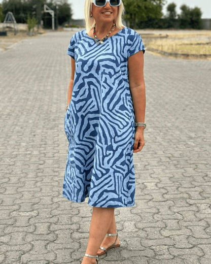 Nelia - Vestido de verano con cuello redondo y un bonito estampado para Mujer