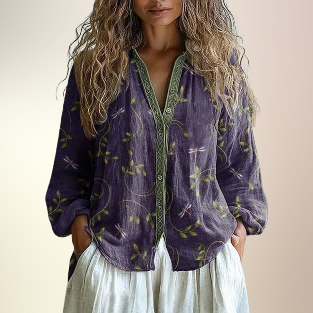 Ámbar™ | Blusa con estampado de hojas vintage