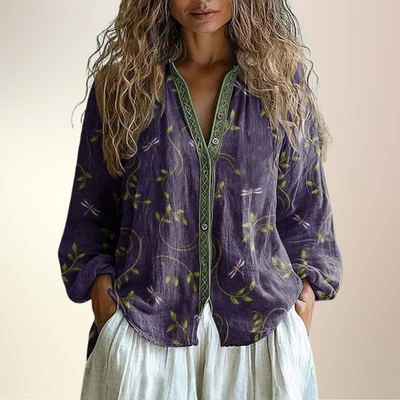 Ámbar™ | Blusa con estampado de hojas vintage