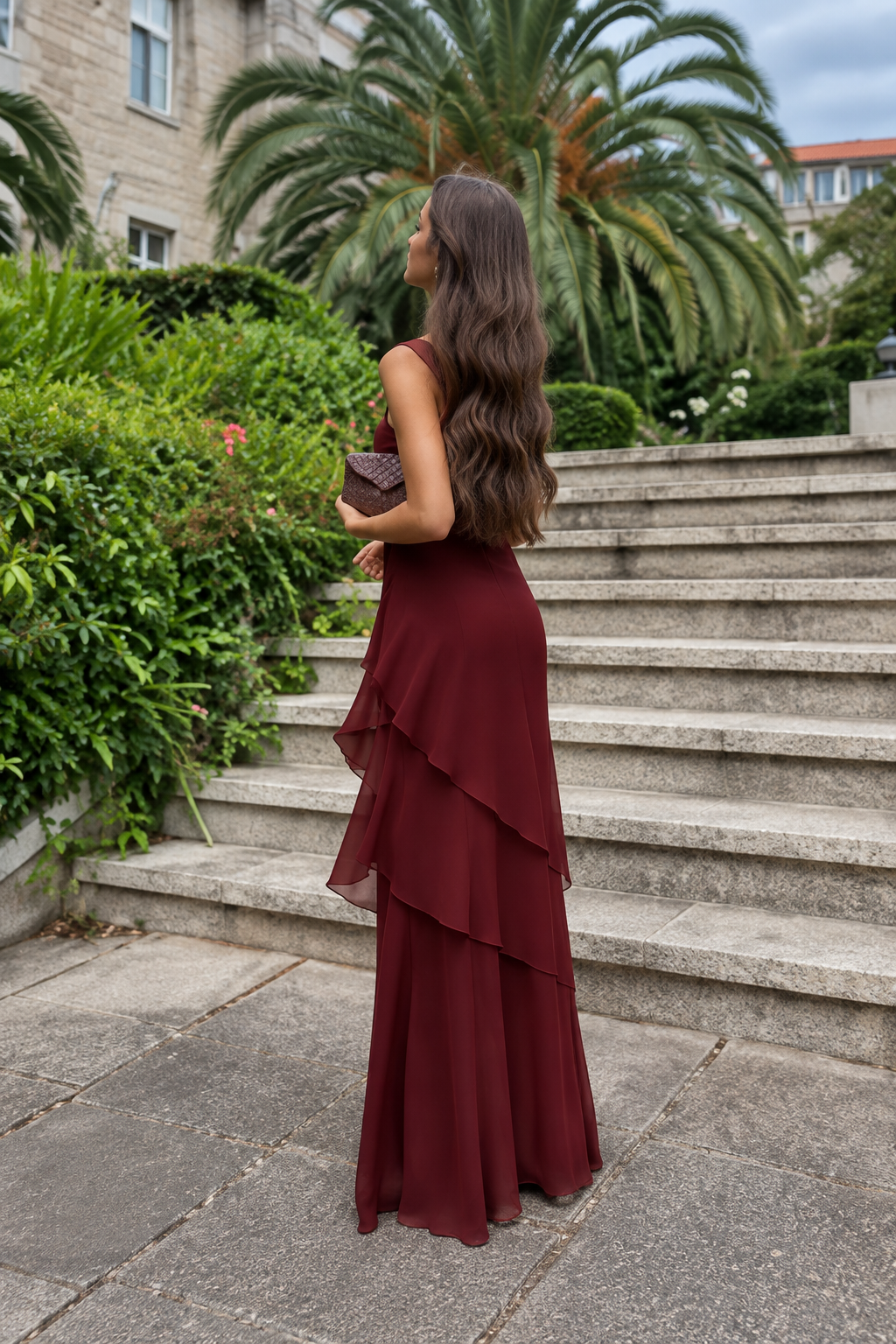 ELIA | Vestido largo asimétrico con volantes para Mujer