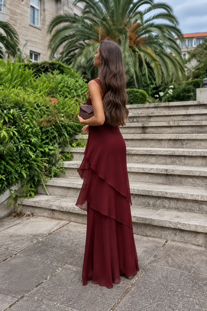 ELIA | Vestido largo asimétrico con volantes para Mujer