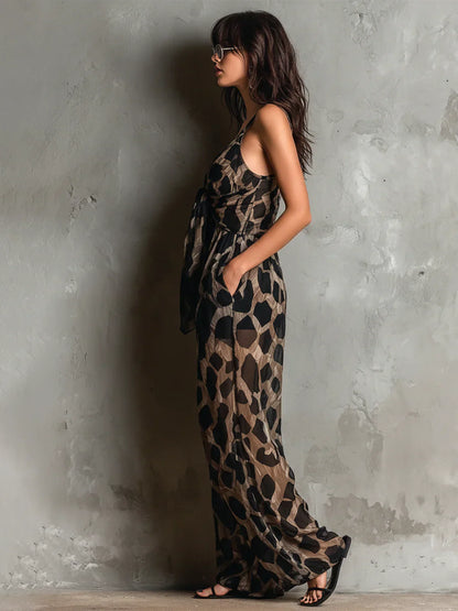 Leonor | Mono estampado animal con escote halter para Mujer