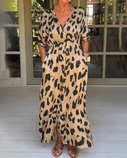 Vestido largo con estampado de leopardo