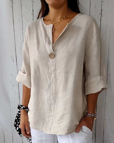 ARAI - Top de algodón y lino con cuello en V y botones
