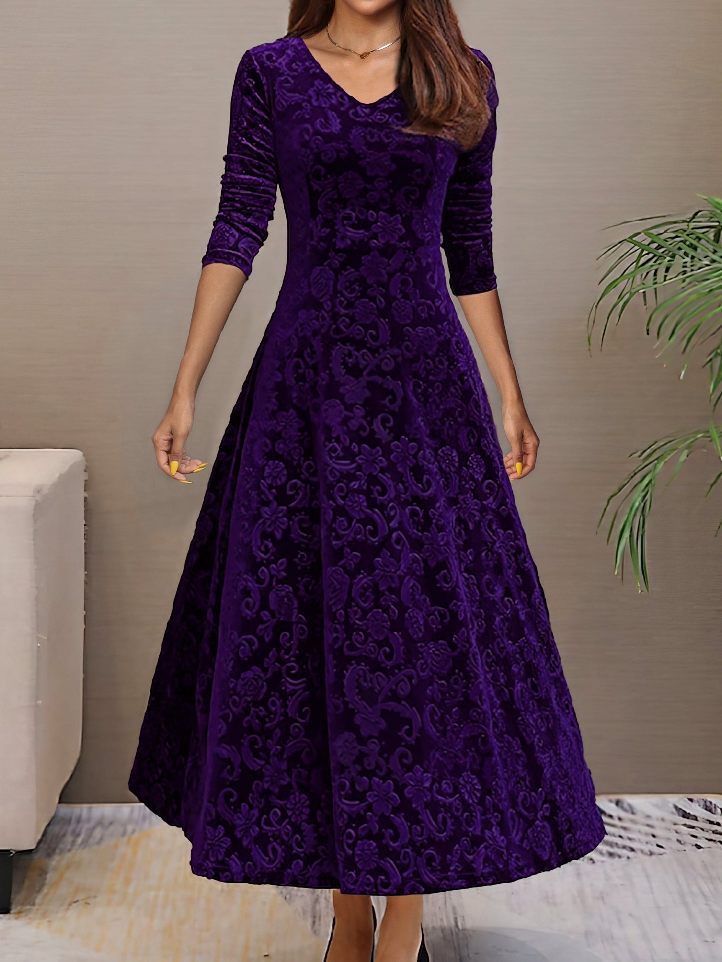 Denise | Elegante vestido de fiesta de terciopelo con escote en V