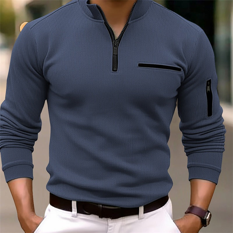 Herre -  Camiseta de manga larga para hombres con cremallera – Moderna, masculina y elegante