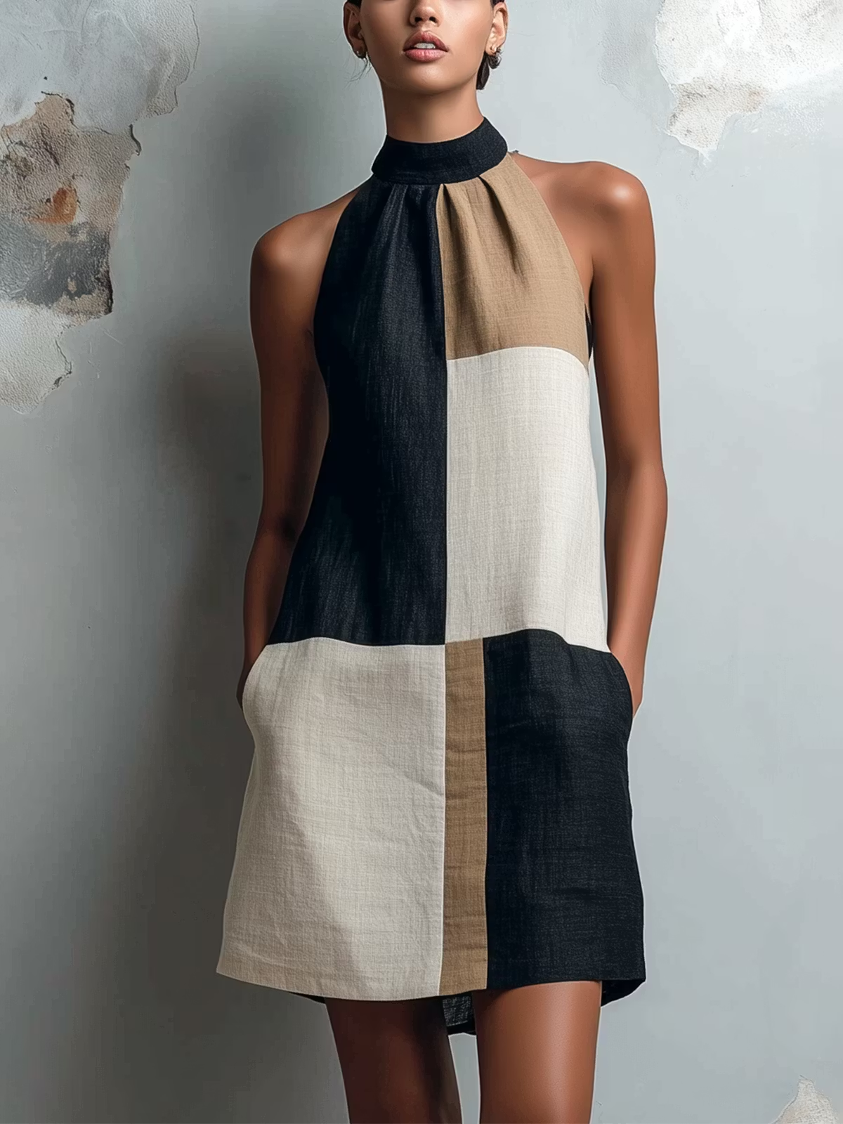 SABRINA | VESTIDO MINI CON ESCOTE HALTER EN COLORBLOCK PARA MUJER