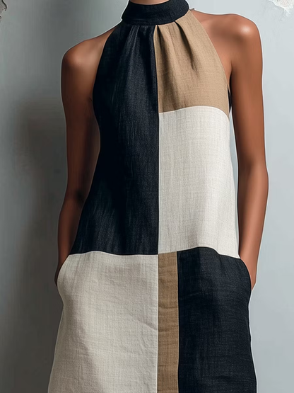 SABRINA | VESTIDO MINI CON ESCOTE HALTER EN COLORBLOCK PARA MUJER