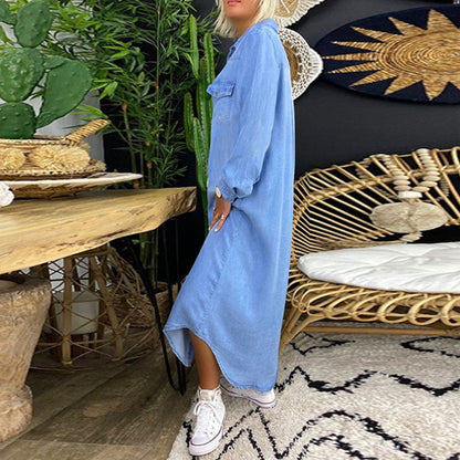 Yara™ - Vestido largo vaquero de manga larga