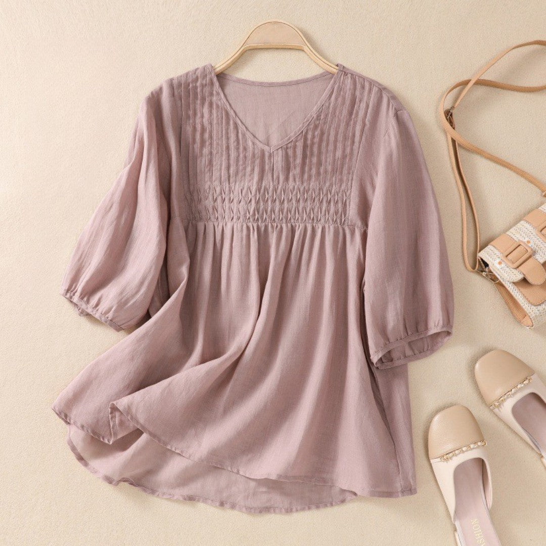 Laurienne™ | Blusa plisada con cuello en V
