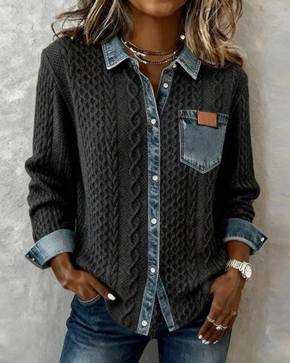 Eva - Camisa de manga larga con patchwork denim