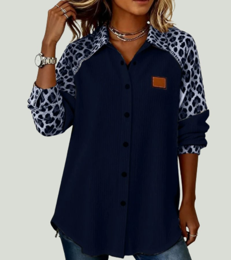 Renza | Camisa com Colarinho Reversível de Leopardo