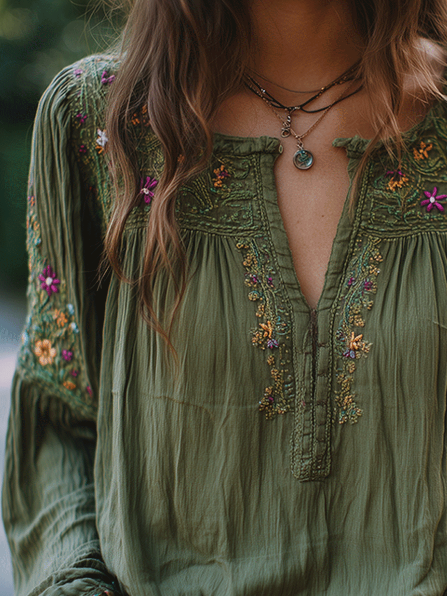 Manuela · Camisa bordada con flores bohemias para Mujer