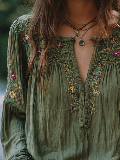 Manuela · Camisa bordada con flores bohemias para Mujer