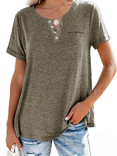 Eira™ Camiseta de Manga Corta con Bolsillo de Color Sólido de Moda
