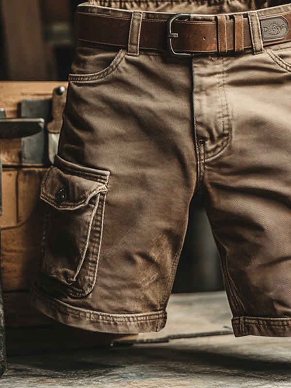Moxley | Pantalones cortos cargo retro vintage con múltiples bolsillos para hombre