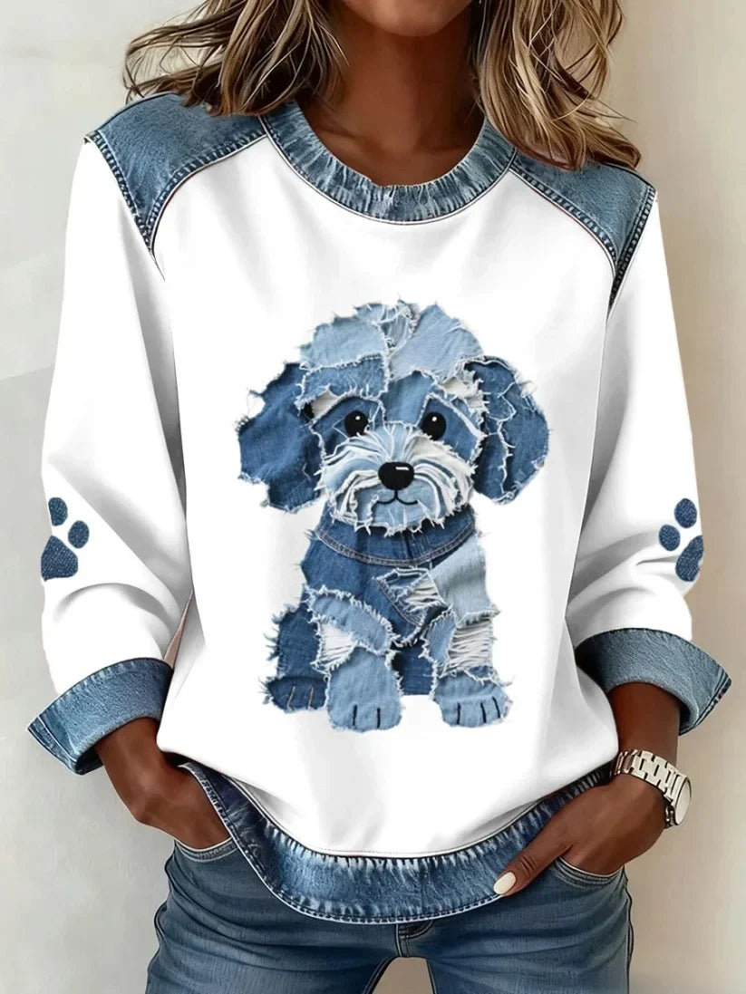 Lilah - Sudadera con Estampado de Dachshund y Patchwork