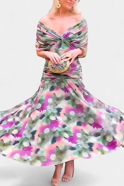 Magda™ | Vestido largo de flores con escote en V