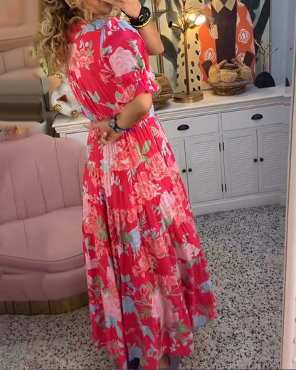 Catrisa™ - Vestido con cuello en V y estampado floral con bolsillos