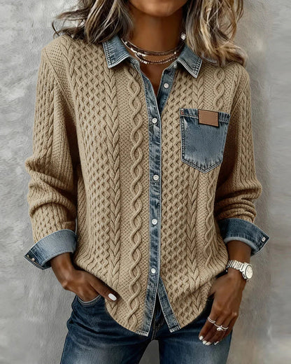Eva - Camisa de manga larga con patchwork denim