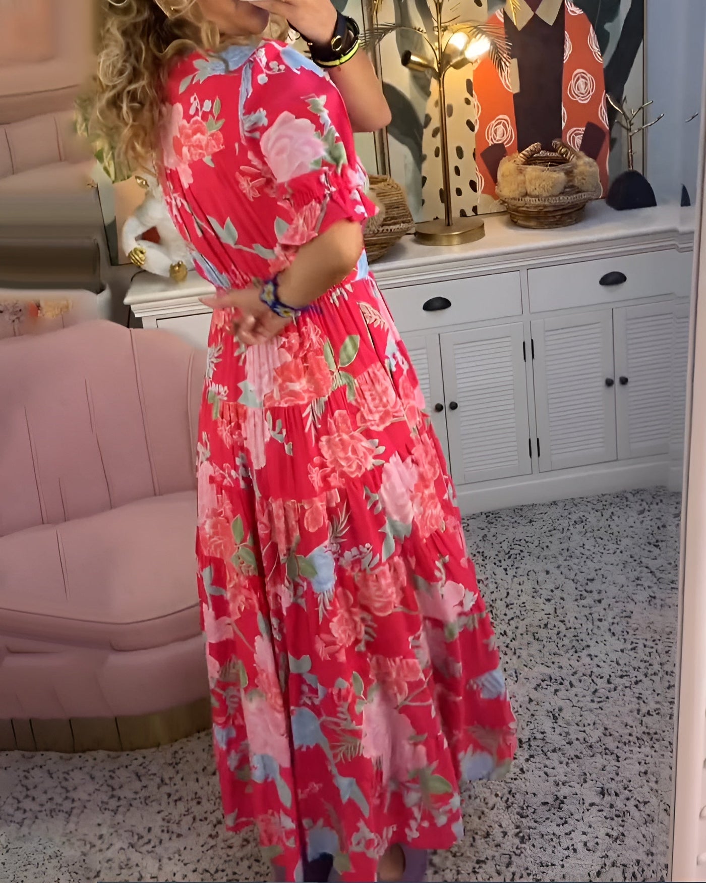 Carine | Vestido con cuello en V y bolsillos con estampado floral
