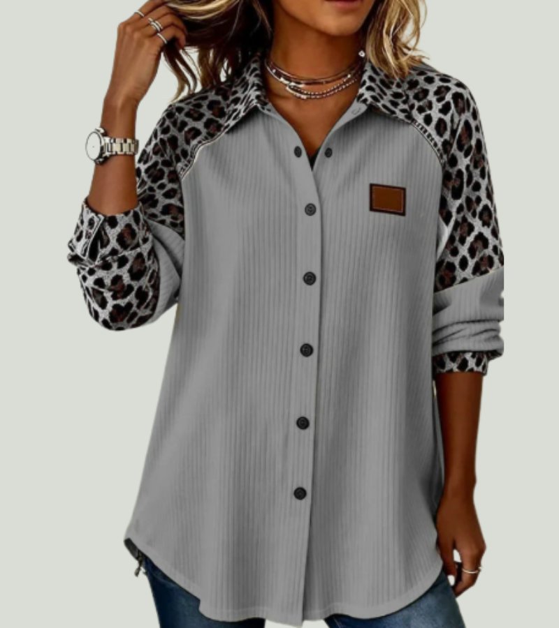 Renza | Camisa com Colarinho Reversível de Leopardo