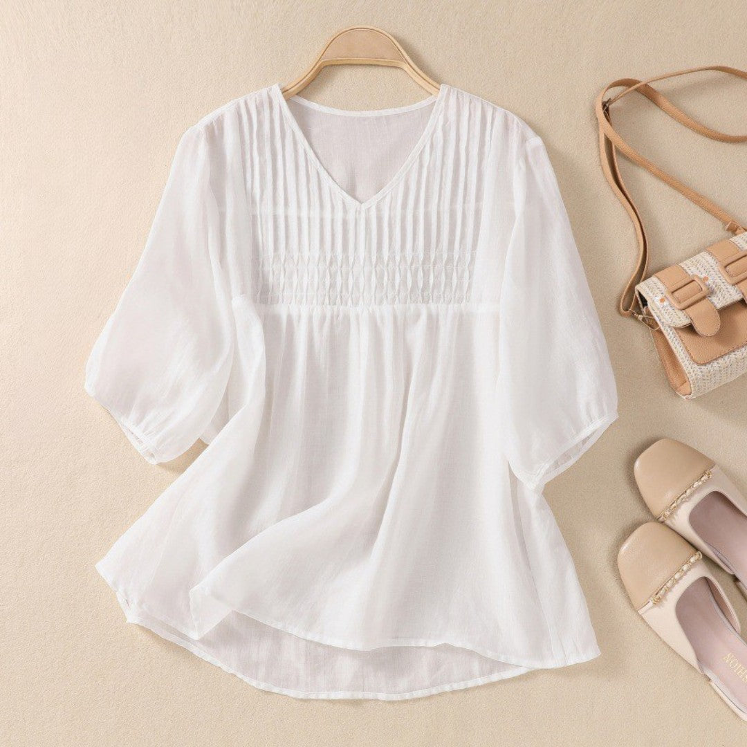 Laurienne™ | Blusa plisada con cuello en V