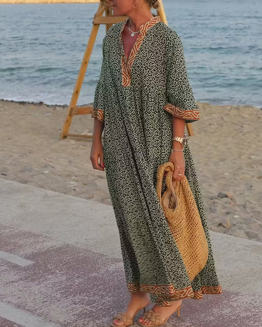 Luna · Vestido maxi de Mujer con estampado con escote en V