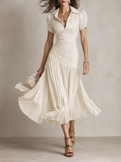 Adriana | Vestido midi satinado de rayas retro para Mujer