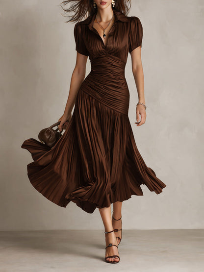 Adriana | Vestido midi satinado de rayas retro para Mujer